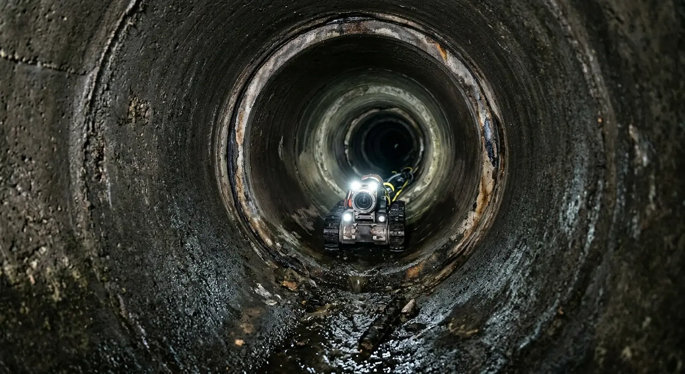 Robotic sewer camera inspecting pipe interior for Sewer Line Cleaning in Happy Valley