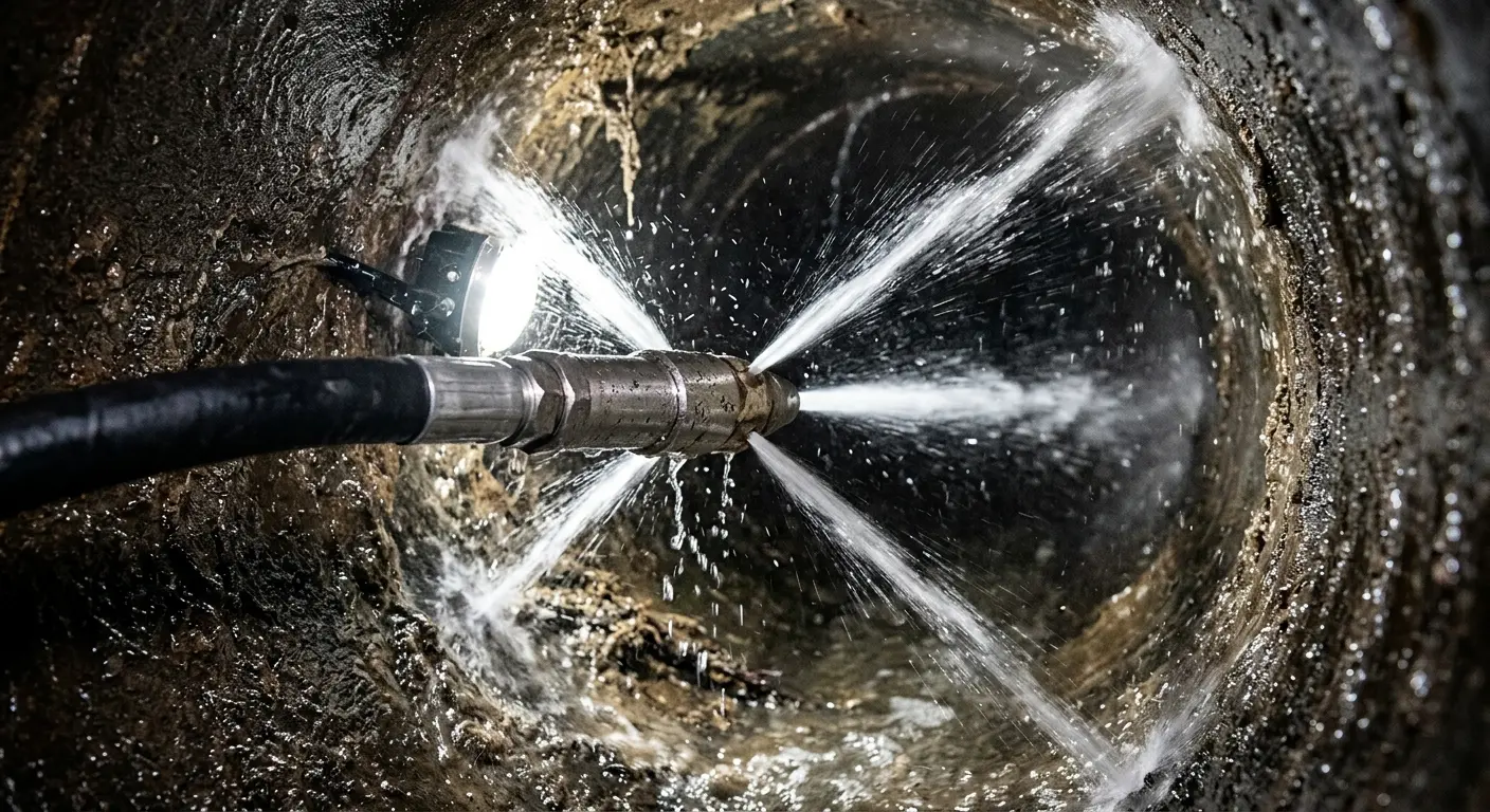 High-pressure hydro jetting nozzle cleaning sewer pipe for Sewer Cleanout in Happy Valley